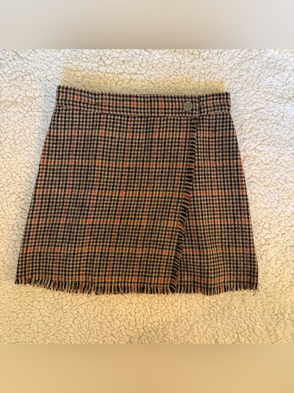 Urban Outfitters Houndstooth Plaid Fringe Wrap Mini Skirt XS